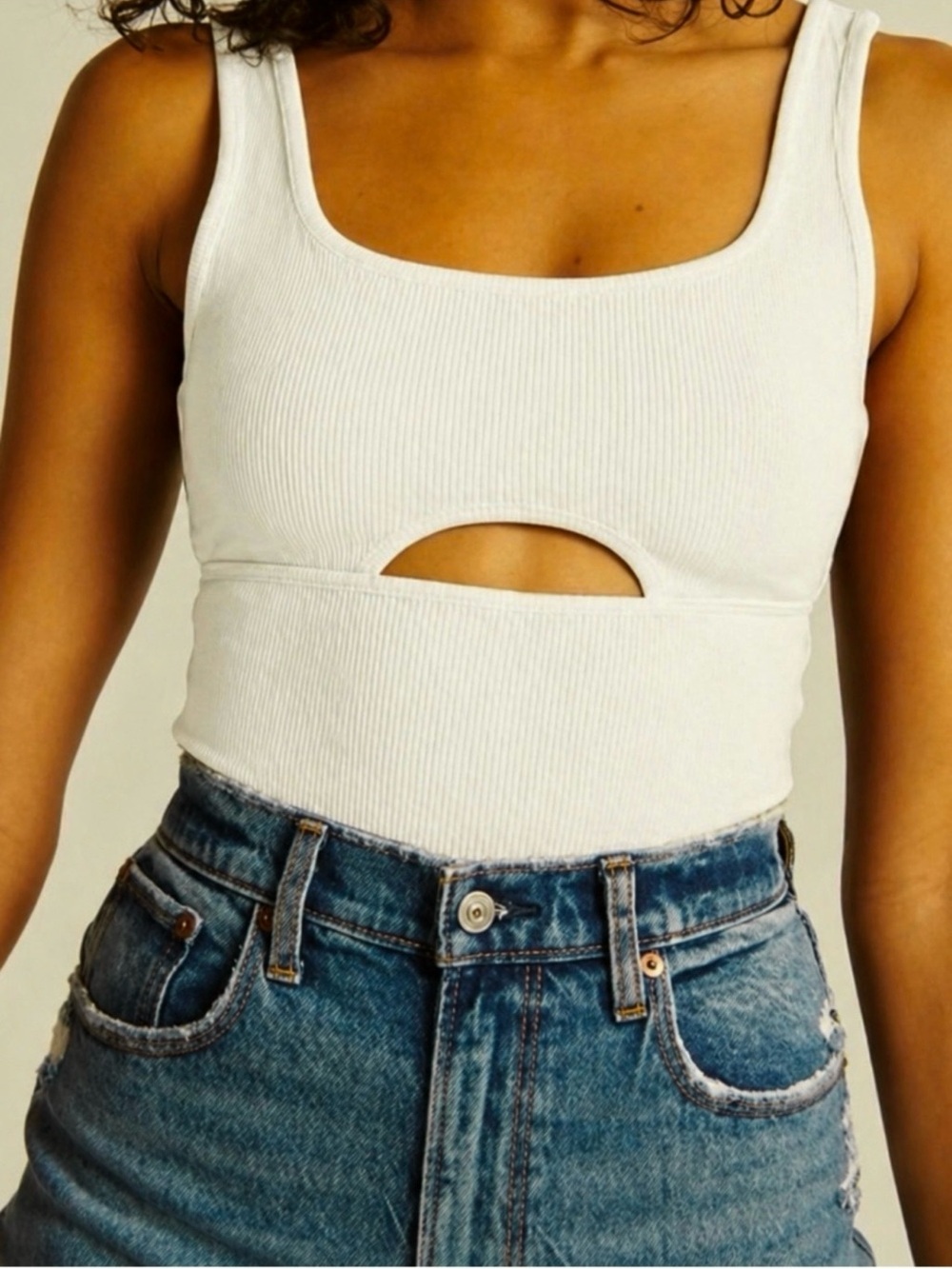 NWT Abercrombie & Fitch Cream Ribbed Knit Cutout Bodysuit